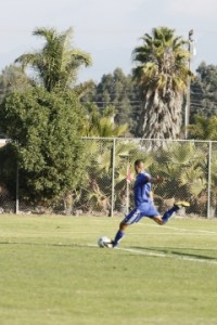 OC soccer 11/21 An Oxnard College Condor player hits the ball out of the box during the first-round of the So. Cal Regional Playoffs Saturday, Nov. 24.