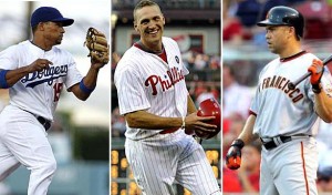 The Dodgers moved veteran shortstop Rafael Furcal (left) to the contending Cardinals while the Phillies acquired All-Star outfielder Hunter Pence (center) and the Giants added slugging outfielder Carlos Beltran to their lineup in the final days before the trade deadline. 