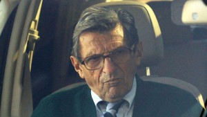 Lost Legacy–Joe Paterno pictured leaving Penn State on Monday. Paterno was fired by the Board of Trustees Wednesday night as a result of the child abuse allegations that took place under his watch. (AP Photo)